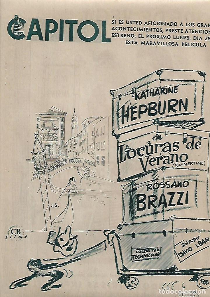 Sammelleidenschaft Papier: A&Ntilde;O 1955 RECORTE PRENSA PUBLICIDAD CINE PELICULA LOCURAS DE VERANO KATHARINE HEPBURN CAPITOL
