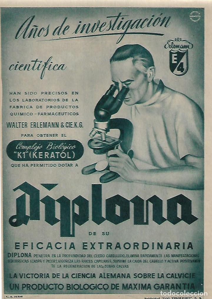 Colecionismo: A&Ntilde;O 1955 RECORTE PRENSA PUBLICIDAD DIPLOMA EXTRACTO ANTISEBORREICO CALVICIE