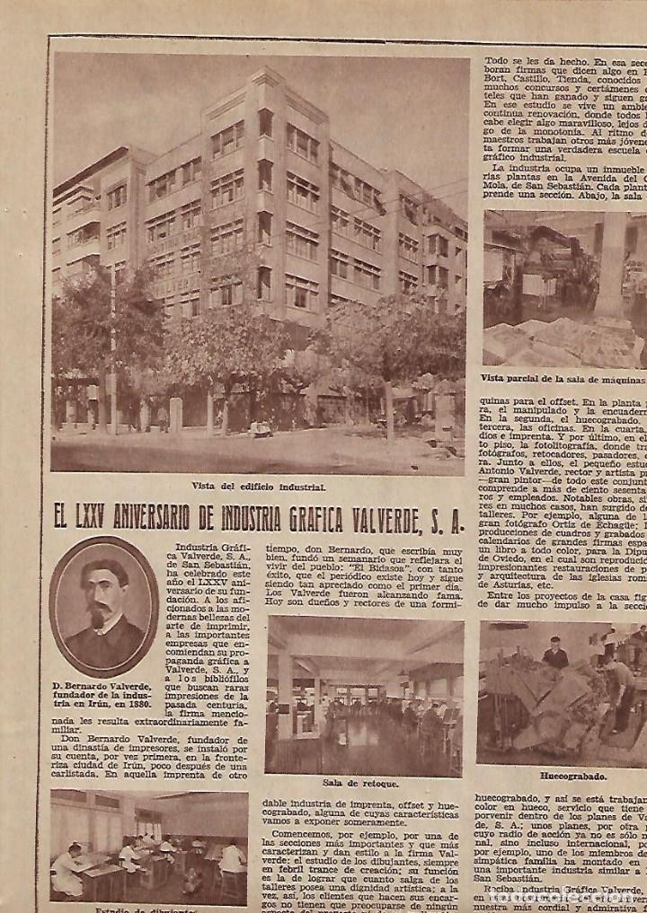 Colecionismo: A&Ntilde;O 1955 RECORTE PRENSA PUBLICIDAD LXXV ANIVERSARIO DE LA INDUSTRIA GRAFICA VALVERDE SAN SEBASTIAN