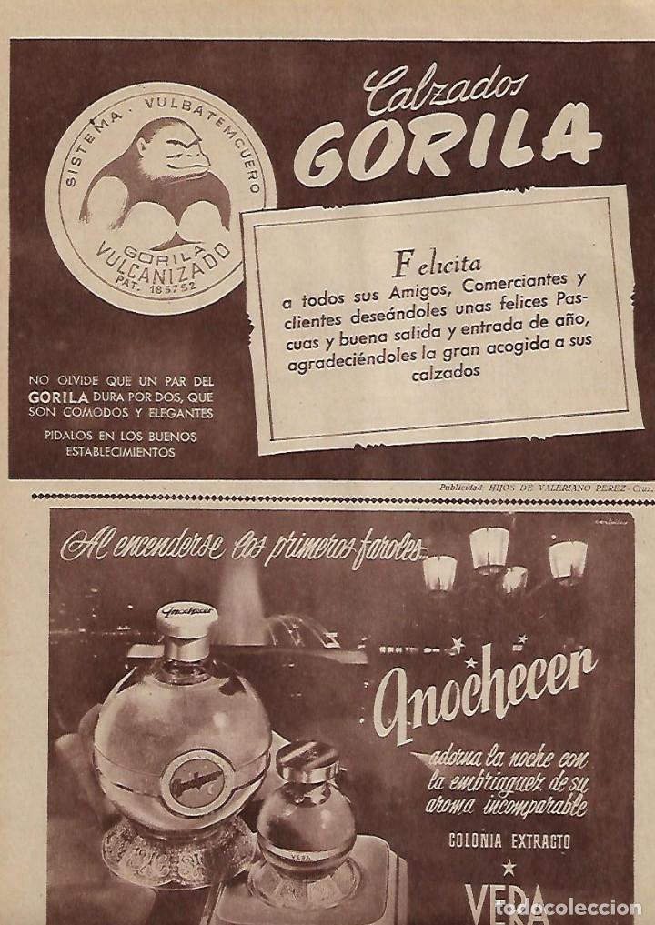 Colecionismo: A&Ntilde;O 1955 RECORTE PRENSA PUBLICIDAD CALZADOS GORILA COLONIA PERFUME VERA ANOCHECER