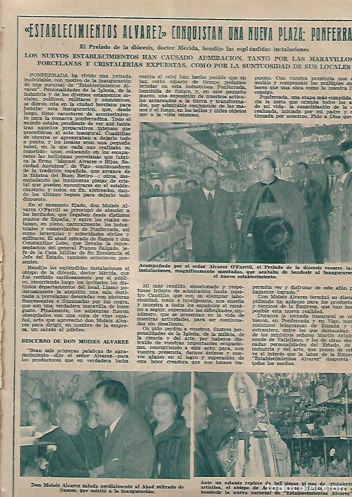 Collecting paper: A&Ntilde;O 1955 RECORTE PRENSA PUBLICIDAD ESTABLECIMIENTOS ALVAREZ INAUGURACION PONFERRADA