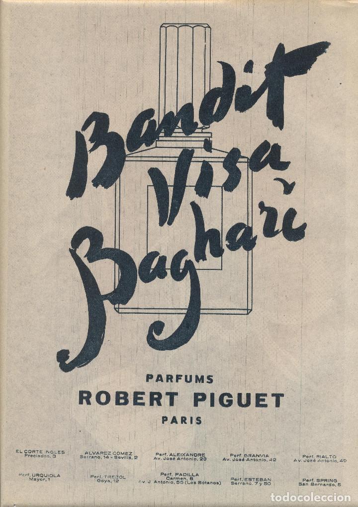 Colecionismo: A&Ntilde;O 1955 RECORTE PRENSA PUBLICIDAD PERFUME COLONIA BANDIT VISA BAGHARI PARFUMS ROBERT PIGUET