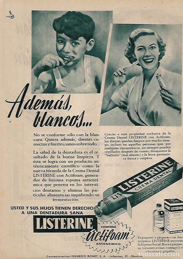 Colecionismo: A&Ntilde;O 1955 RECORTE PRENSA PUBLICIDAD CREMA DENTAL LISTERINE DENTIFRICO FEDERICO BONET
