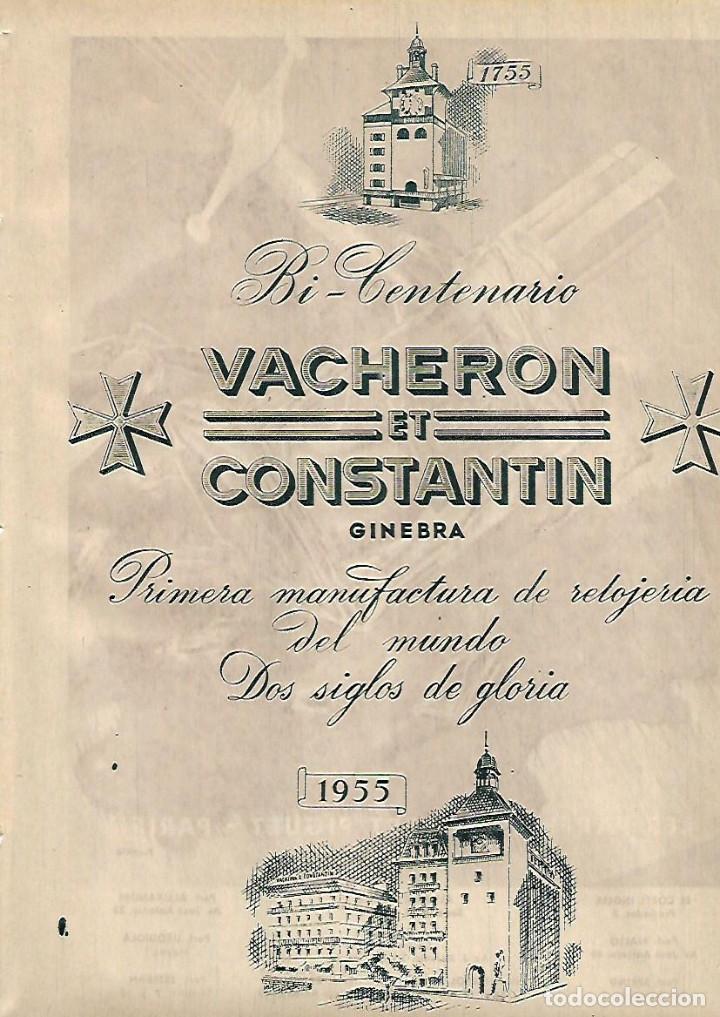 Collezionismo: A&Ntilde;O 1955 RECORTE PRENSA PUBLICIDAD RELOJ VACHERON ET CONSTANTIN MANUFACTURA RELOJERIA