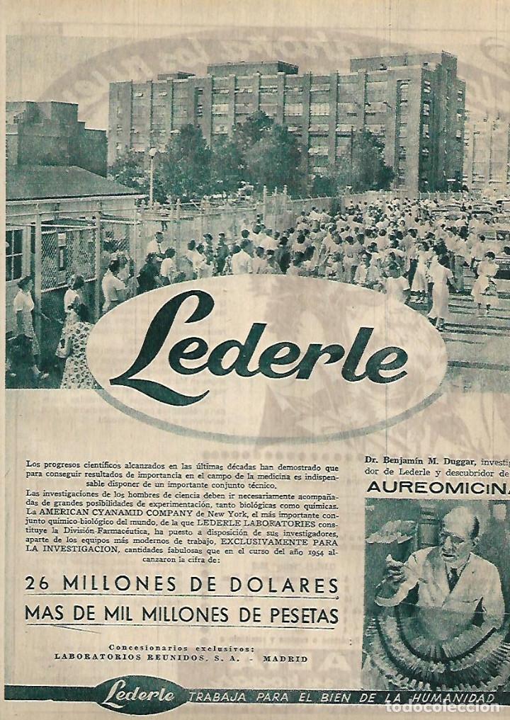 Collectionnisme: A&Ntilde;O 1955 RECORTE PRENSA PUBLICIDAD LEDERLE AUREOMICINA LABORATORIOS REUNIDOS MADRID FARMACIA