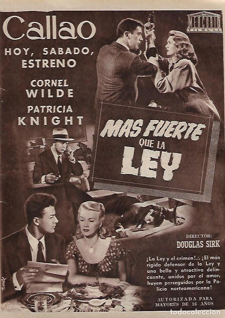 Collezionismo: A&Ntilde;O 1955 RECORTE PRENSA PUBLICIDAD CINE PELICULA MAS FUERTE QUE LA LEY DOUGLAS SIRK CINE CALLAO