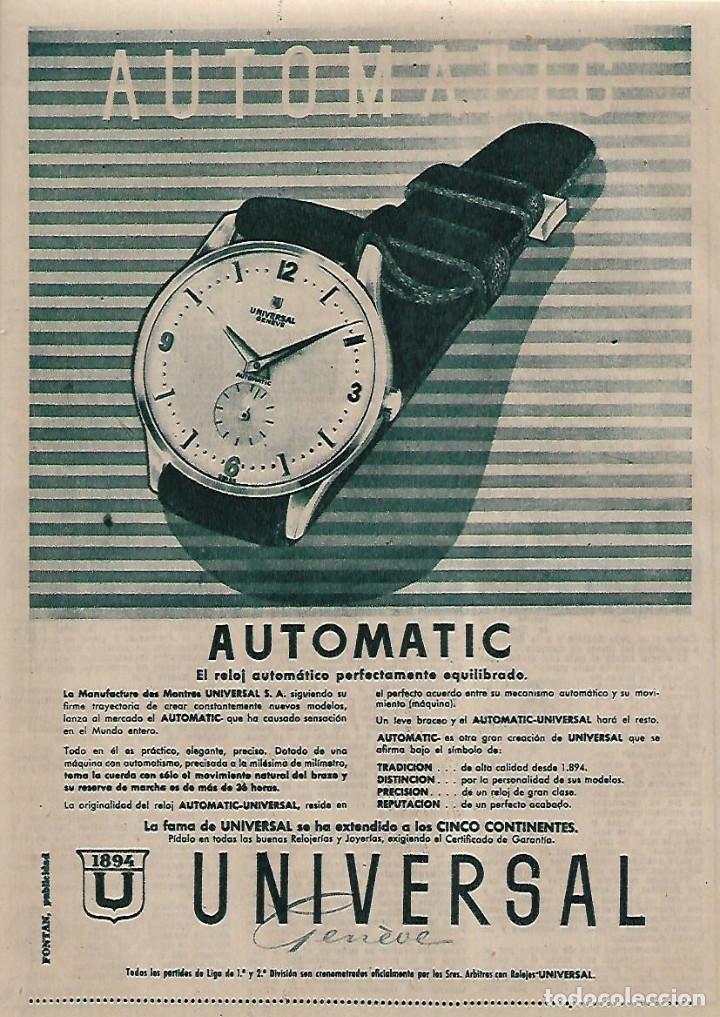 Colecionismo: A&Ntilde;O 1955 RECORTE PRENSA PUBLICIDAD RELOJ AUTOMATIC UNIVERSAL