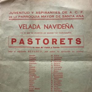 1953 Programa de mano. Pastorets. Parroquia Mayor de Santa Ana 16,2x22 cm