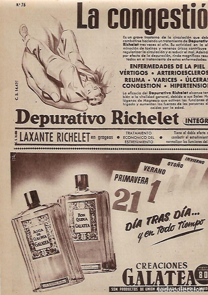 Collezionismo: A&Ntilde;O 1955 RECORTE PRENSA PUBLICIDAD DEPURATIVO LAXANTE RICHELET COLONIA CREACIONES GALATEA