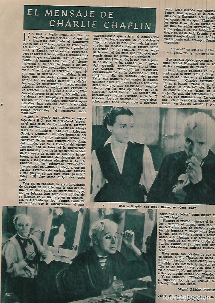 Coleccionismo: A&Ntilde;O 1955 RECORTE PRENSA EL MENSAJE DE CHARLIE CHAPLIN CANDILEJAS CHARLOT