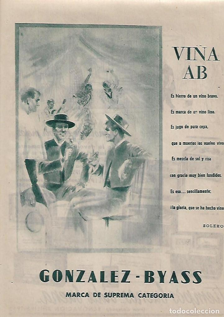 Collezionismo: A&Ntilde;O 1955 RECORTE PRENSA PUBLICIDAD BEBIDAS GONZALEZ BYASS JEREZ VI&Ntilde;A AB SOLERO