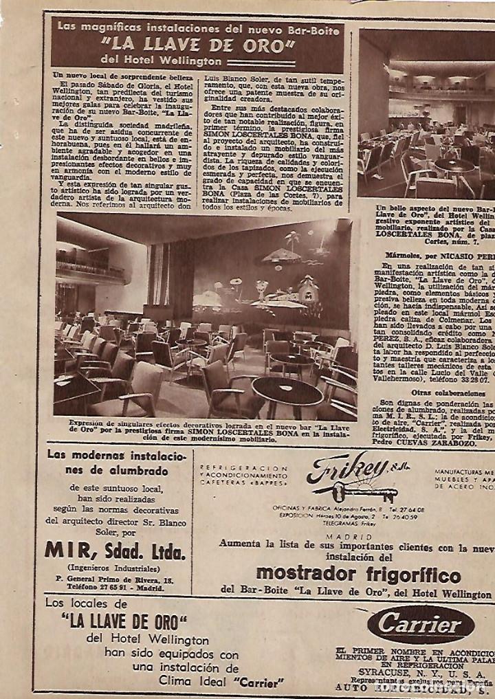 Colecionismo: A&Ntilde;O 1955 RECORTE PRENSA PUBLICIDAD LA LLAVE DE ORO NUEVO BAR BOITE DEL HOTEL WELLINGTON