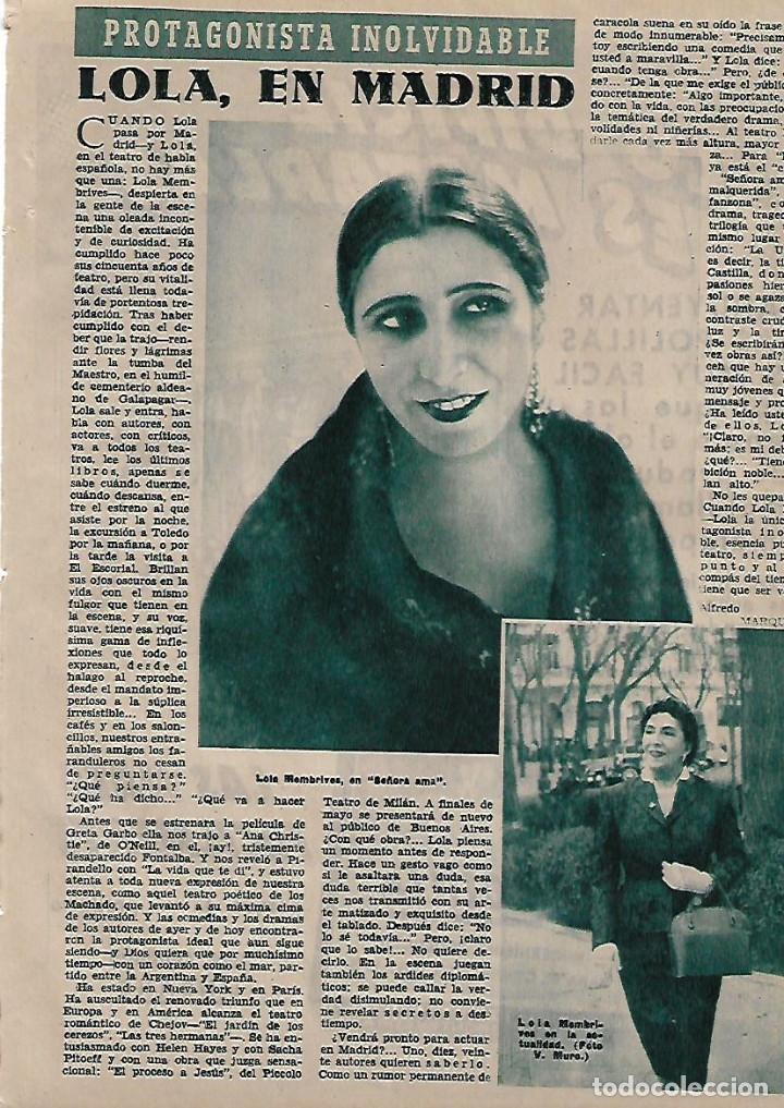 Colecionismo: A&Ntilde;O 1955 RECORTE PRENSA TEATRO ACTRIZ LOLA MEMBRIVES EN MADRID