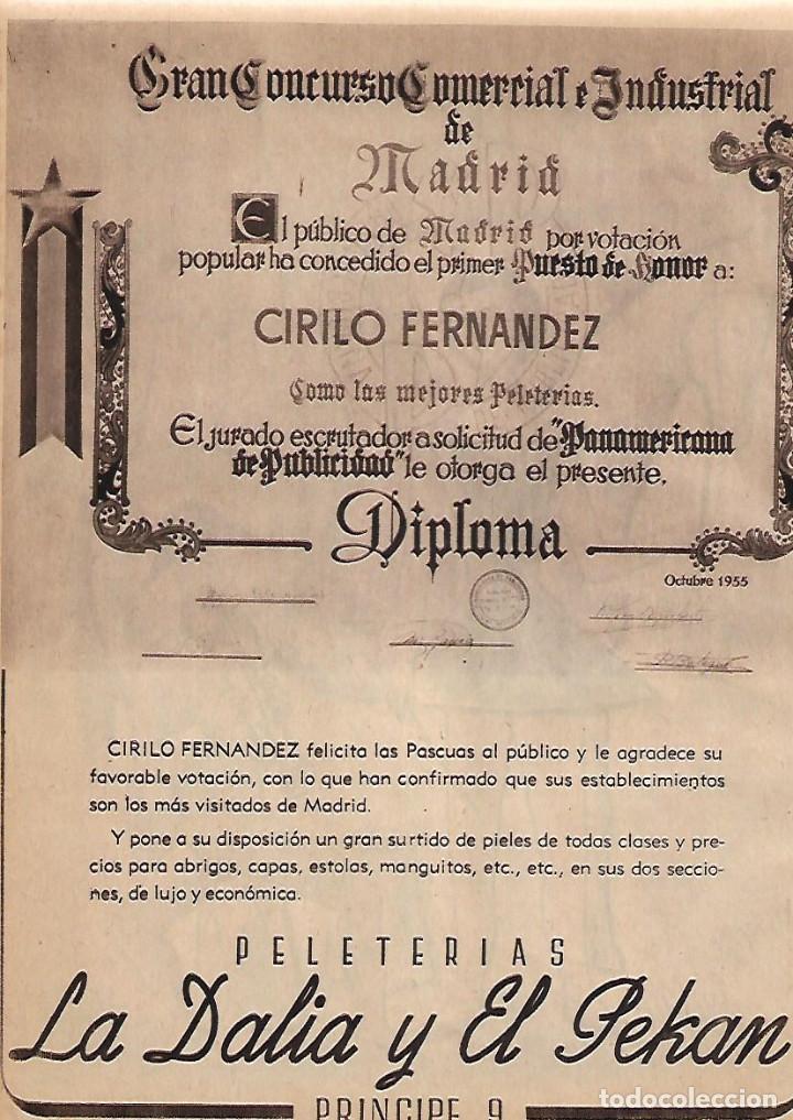 Collezionismo: &Ntilde;O 1955 RECORTE PRENSA PUBLICIDAD PELETERIA LA DALIA EL PEKAN CIRILIO FERNANDEZ DIPLOMA PUESTO HONOR