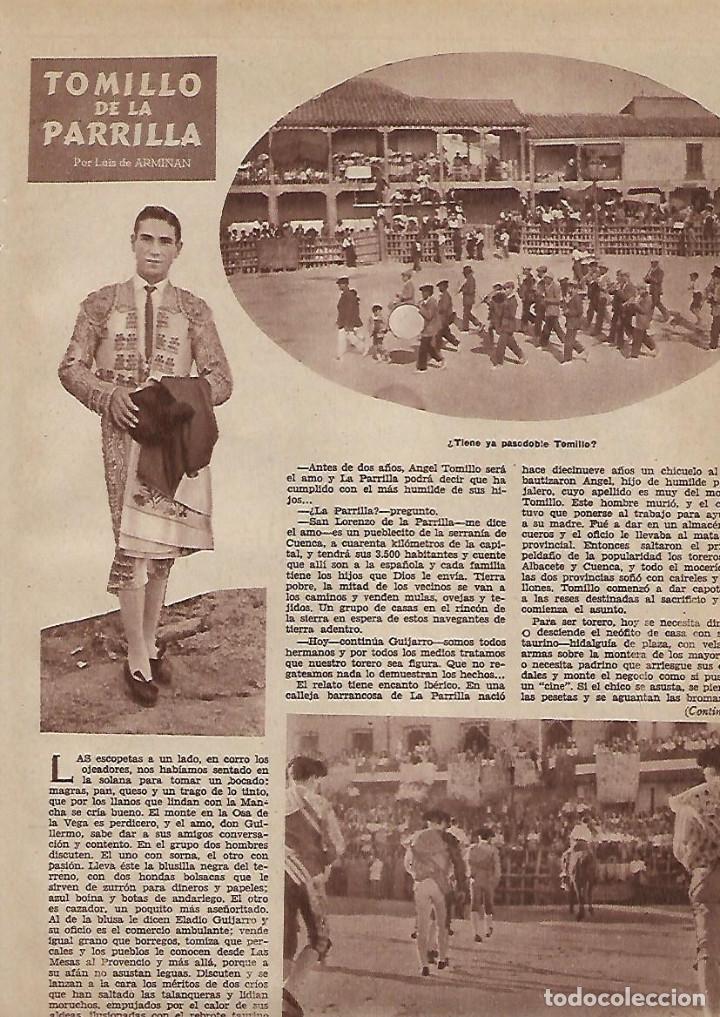 Colecionismo: A&Ntilde;O 1955 RECORTE PRENSA TOREO TORERO ANGEL TOMILLO EN SAN LORENZO DE LA PARRILLA CUENCA TOROS