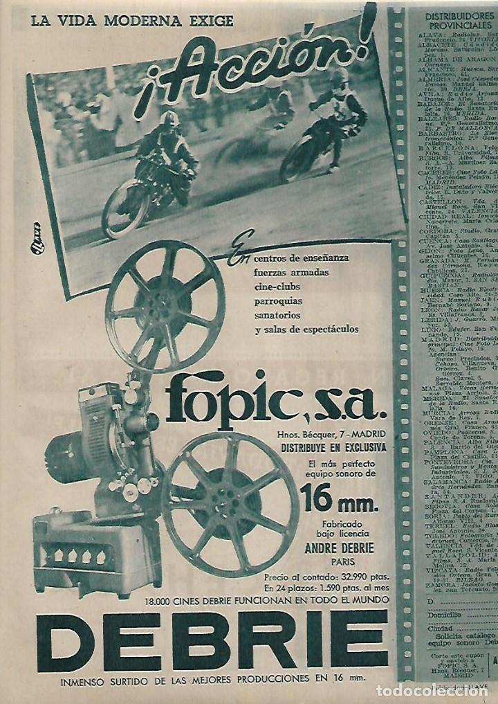 Colecionismo: A&Ntilde;O 1955 RECORTE PRENSA PUBLICIDAD CINE PROYECTOR SONORO DEBRIE FOPIC SA