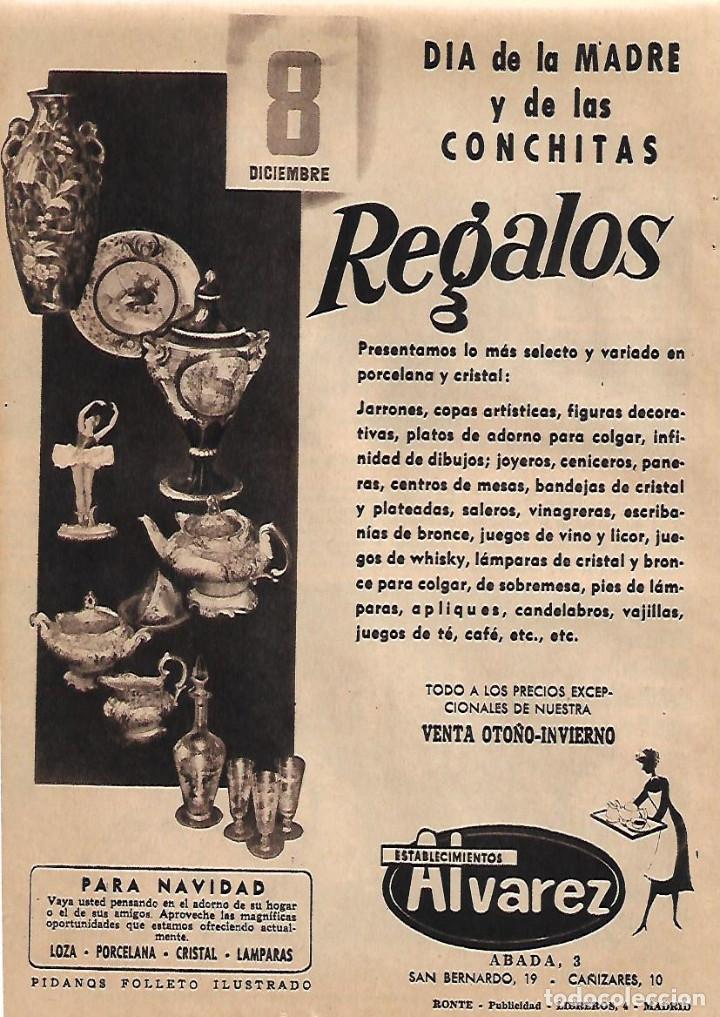 Sammelleidenschaft Papier: A&Ntilde;O 1955 RECORTE PRENSA PUBLICIDAD COMERCIO ESTABLECIMIENTOS ALVAREZ REGALOS DIA DE LA MADRE