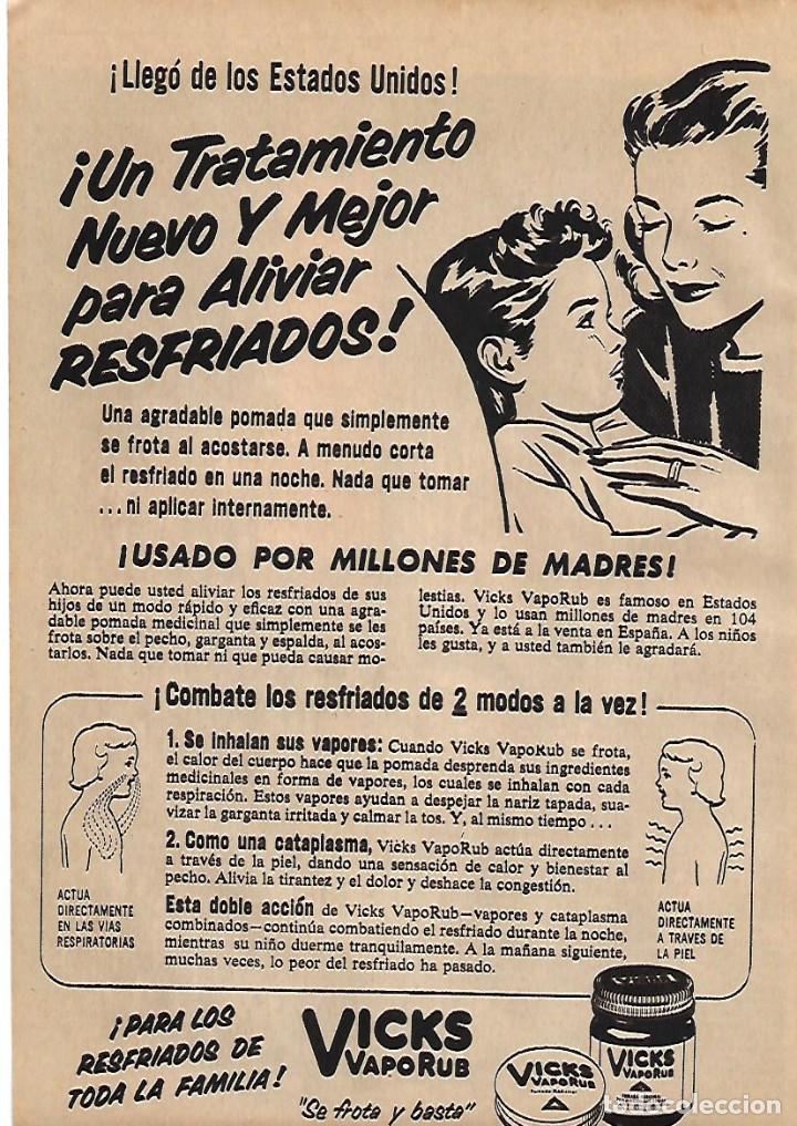 Coleccionismo: A&Ntilde;O 1955 RECORTE PRENSA PUBLICIDAD VICKS VAPORUB