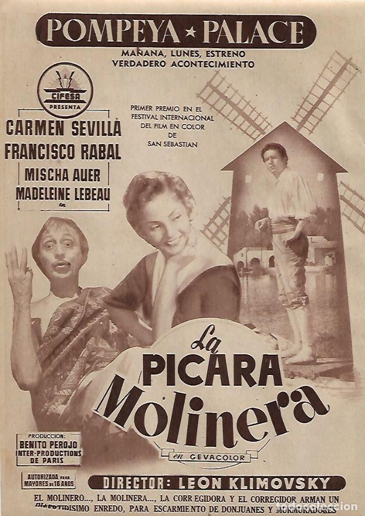 Coleccionismo: A&Ntilde;O 1955 RECORTE PRENSA PUBLICIDAD CINE ESPA&Ntilde;OL PELICULA LA PICARA MOLINERA CARMEN SEVILLA RABAL