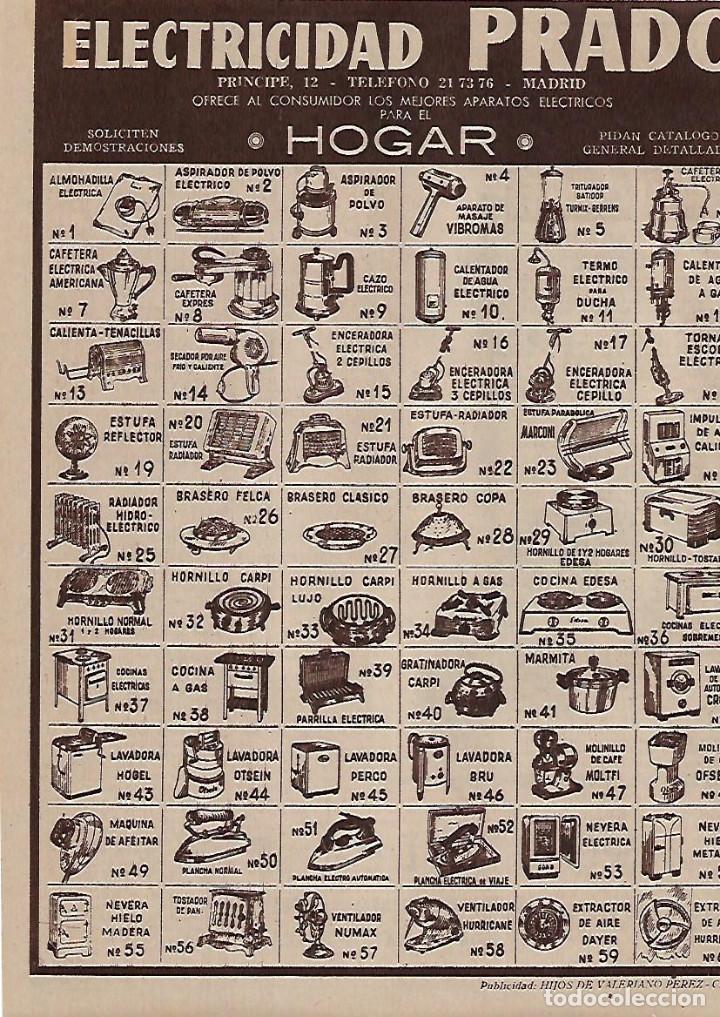 Colecionismo: A&Ntilde;O 1955 RECORTE PRENSA PUBLICIDAD COMERCIO ELECTRICIDAD PRADO HOGAR PRODUCTOS