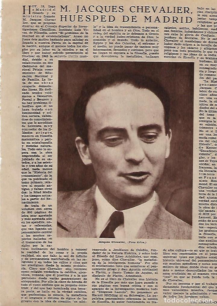 Coleccionismo: A&Ntilde;O 1955 RECORTE PRENSA JACQUES CHEVALIER EN MADRID