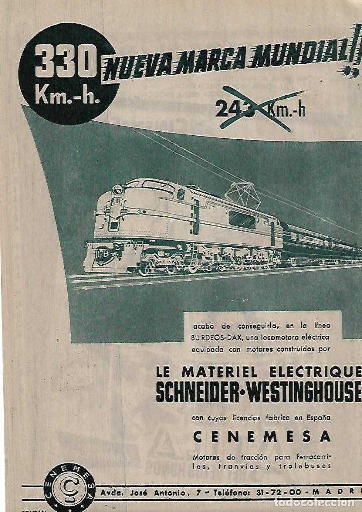 Colecionismo: A&Ntilde;O 1955 RECORTE PRENSA PUBLICIDAD MATERIAL ELECTRICO SCHNEIDER WESTINGHOUSE CENEMESA LOCOMOTORA