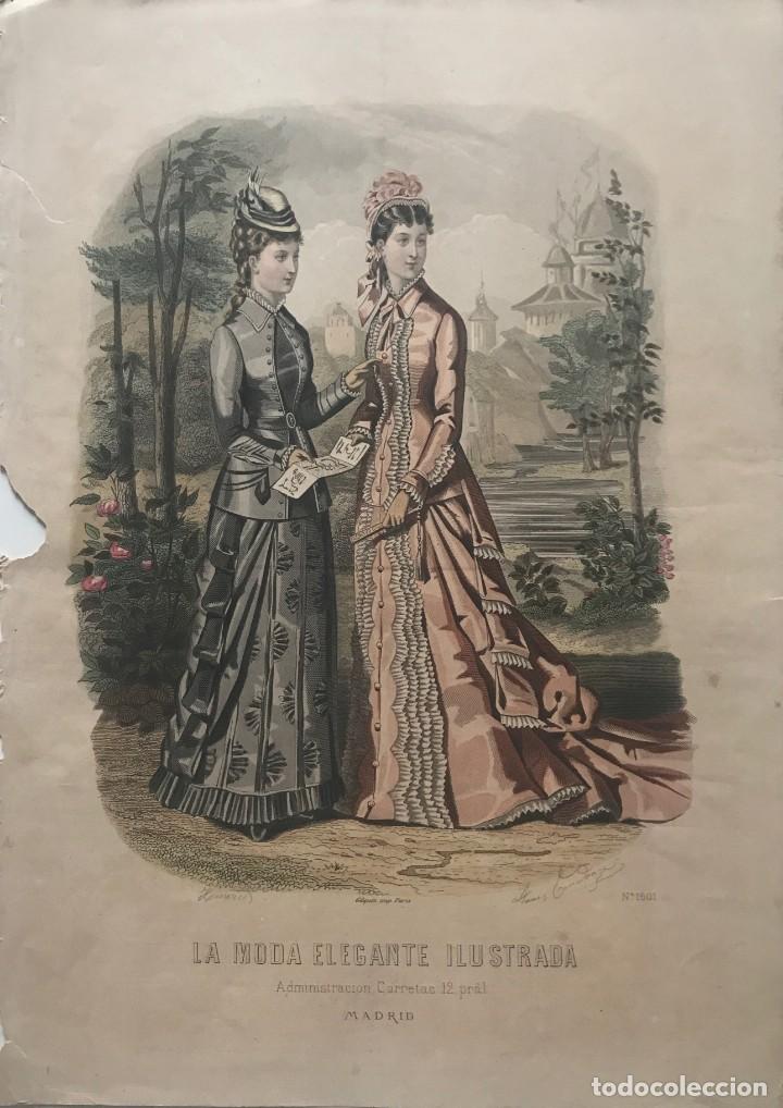 1878 Antigua lámina moda 26,4×36,8 cm