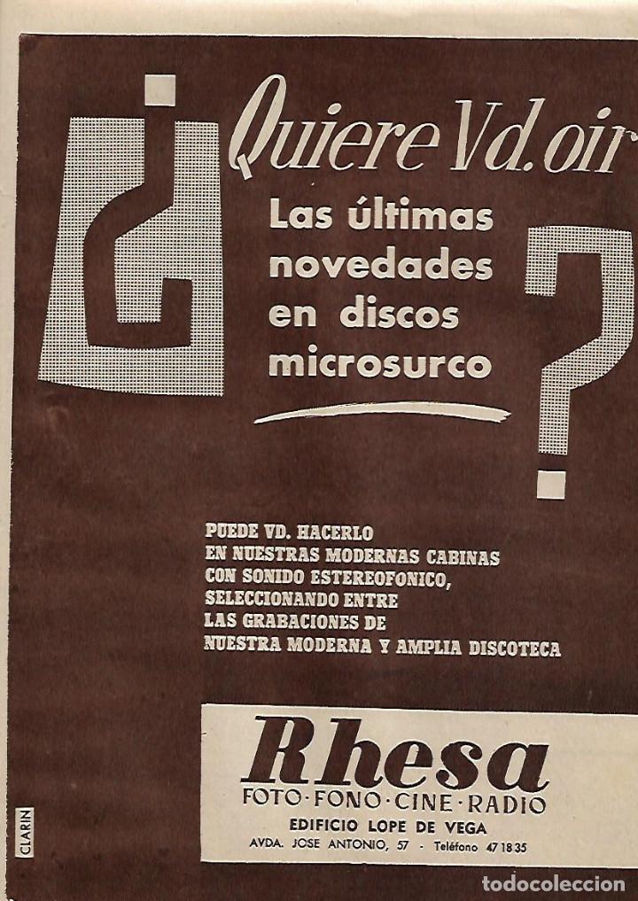 Collectionnisme: A&Ntilde;O 1956 RECORTE PRENSA PUBLICIDAD RHESA DISCOS MICROSURCO FOTO FONO CINE RADIO