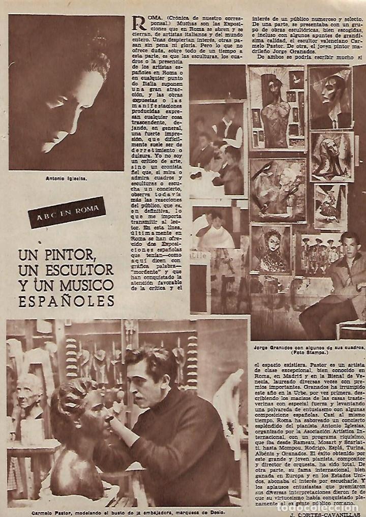 Coleccionismo: A&Ntilde;O 1956 RECORTE  ANTONIO IGLESIAS JORGE GRANADOS CARMELO PASTOR EN ROMA PINTURA ESCULTURA MUSICA