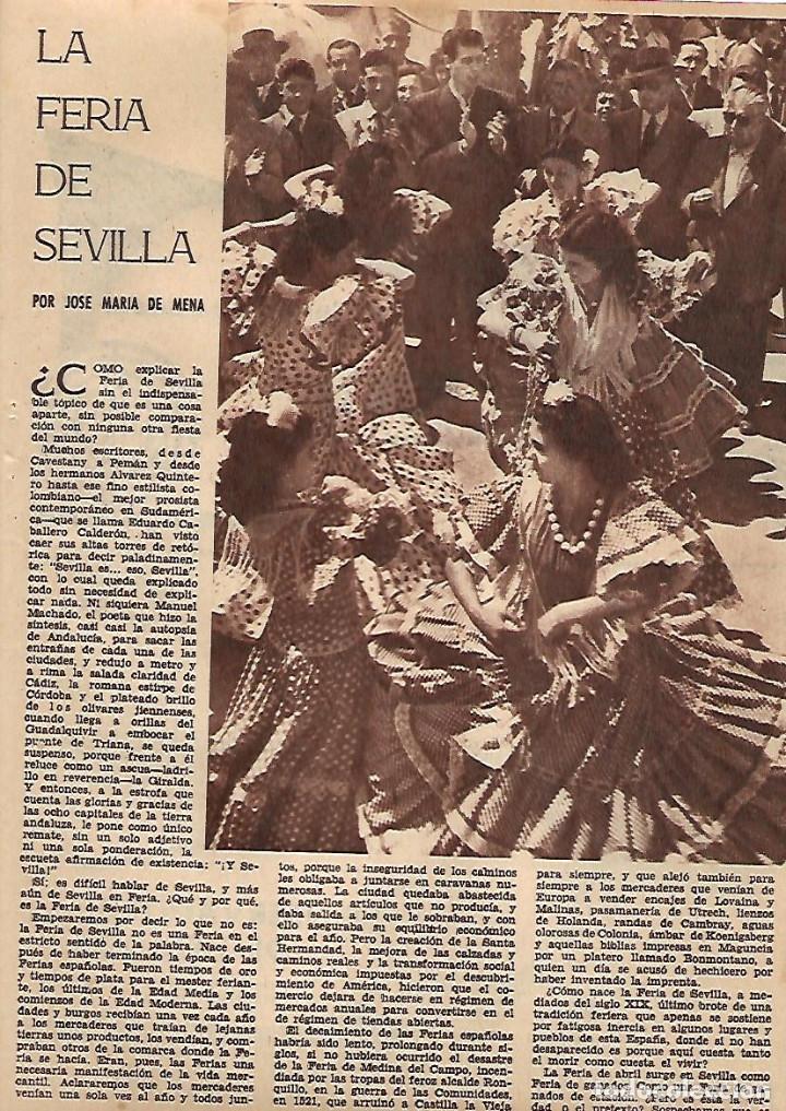 Coleccionismo: A&Ntilde;O 1956 RECORTE PRENSA LA FERIA DE SEVILLA POR JOSE MARIA DE MENA