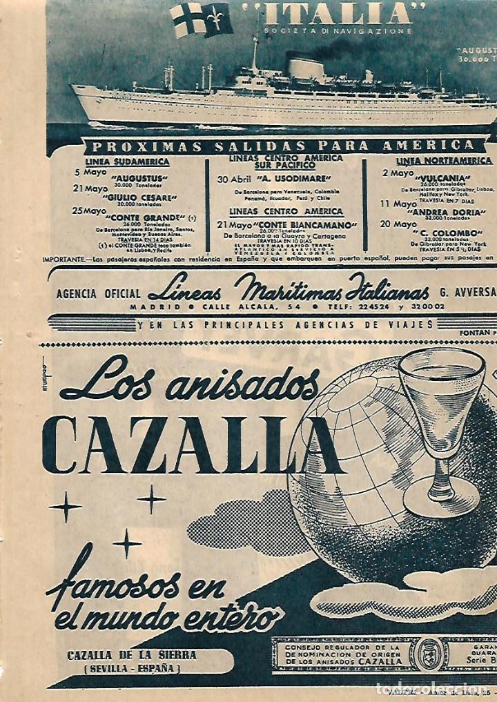 Collezionismo: A&Ntilde;O 1956 RECORTE PRENSA PUBLICIDAD BEBIDAS ANISADOS CAZALLA DE LA SIERRA SEVILLA