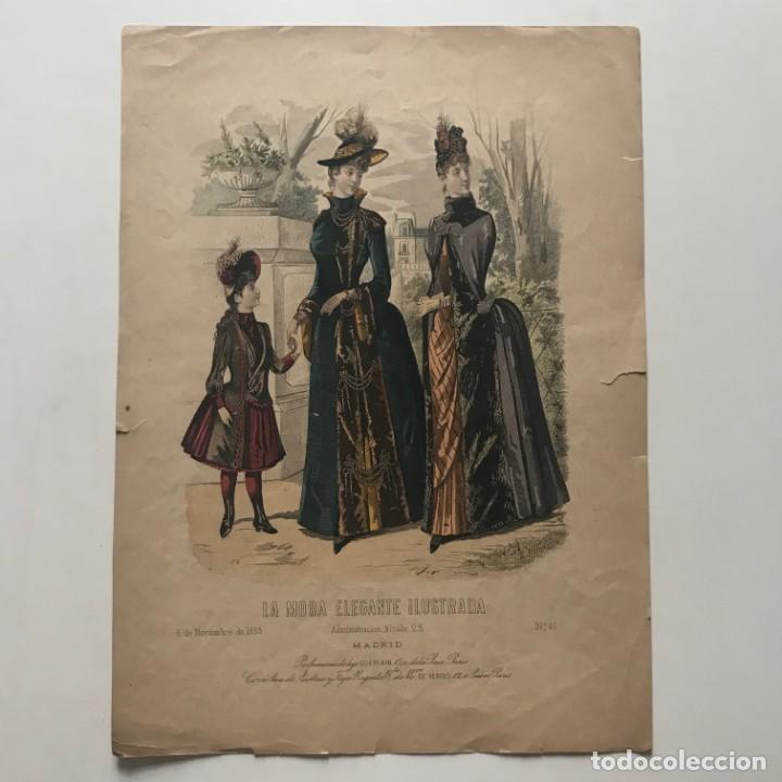 1888 Antigua lámina moda 26,5×36,6cm