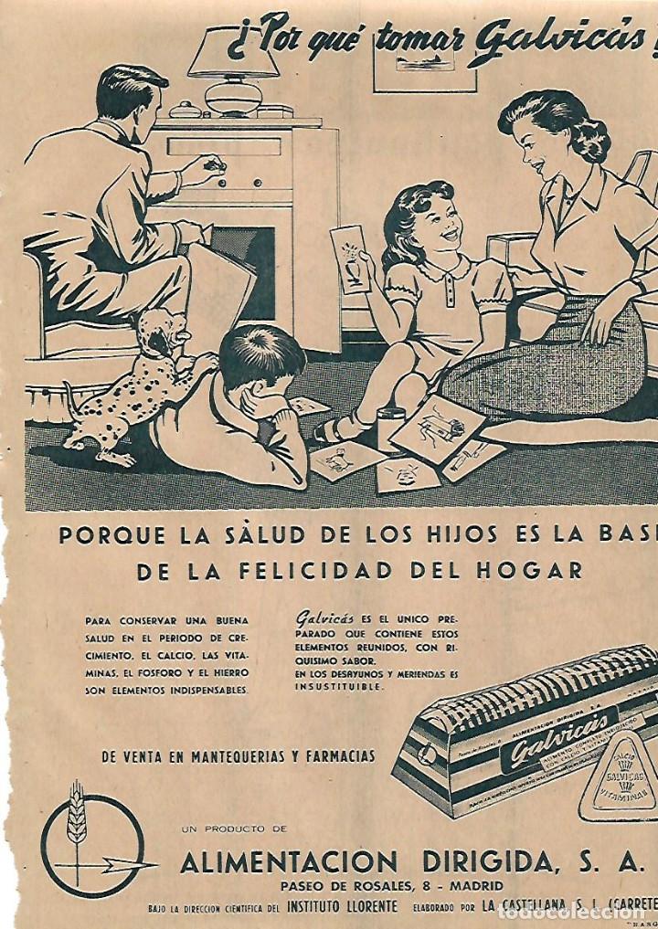 Collectionnisme: A&Ntilde;O 1956 RECORTE PRENSA PUBLICIDAD GALVICAS ALIMENTACION DIRIGIDA