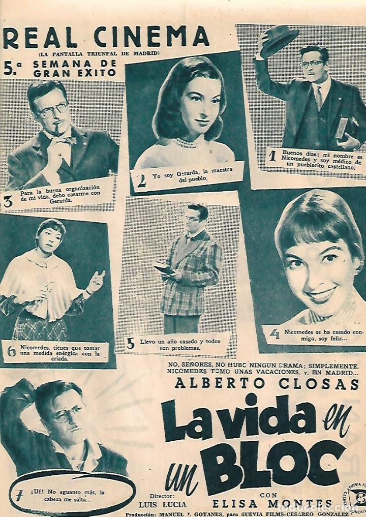 Colecionismo: A&Ntilde;O 1956 RECORTE PRENSA PUBLICIDAD CINE ESPA&Ntilde;OL PELICULA LA VIDA EN UN BLOC ALBERTO CLOSAS