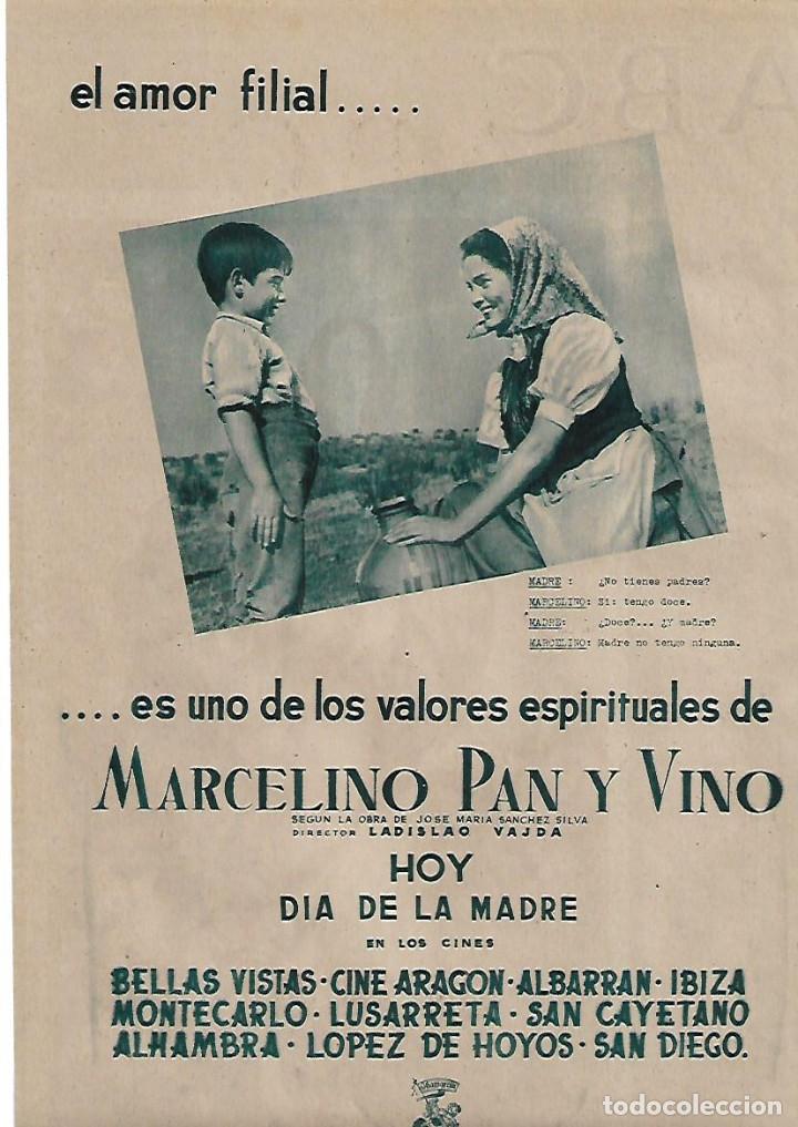Colecionismo: A&Ntilde;O 1955 RECORTE PRENSA PUBLICIDAD CINE ESPA&Ntilde;OL MARCELINO PAN Y VINO PELICULA