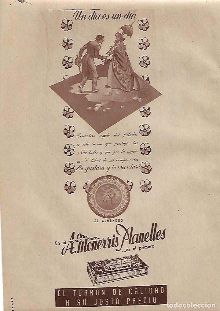 Colecionismo: A&Ntilde;O 1955 RECORTE PRENSA PUBLICIDAD TURRON TURRONES EL ALMENDRO MONERRIS PLANELLLES JIJONA