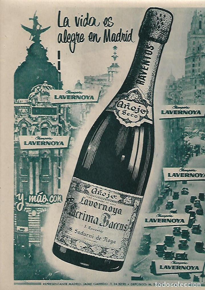 Colecionismo: A&Ntilde;O 1955 RECORTE PRENSA PUBLICIDAD BEBIDAS LAVERNOYA LACRIMA BACCUS CHAMPAN CAVA FOTOS MADRID