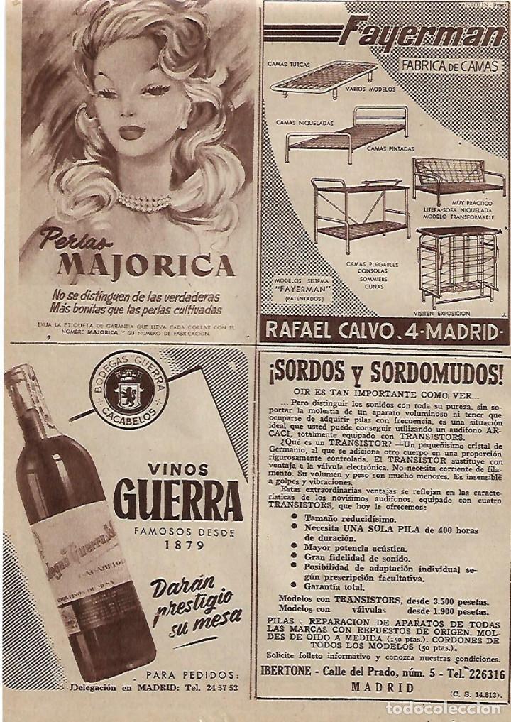 Collezionismo: A&Ntilde;O 1955 RECORTE PRENSA PUBLICIDAD BEBIDAS VINOS GUERRA BODEGAS GUERRA CACABELOS