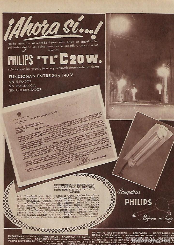 Colecionismo: A&Ntilde;O 1955 RECORTE PRENSA PUBLICIDAD LAMPARAS PHILIPS TL C 20W ILUMINACION