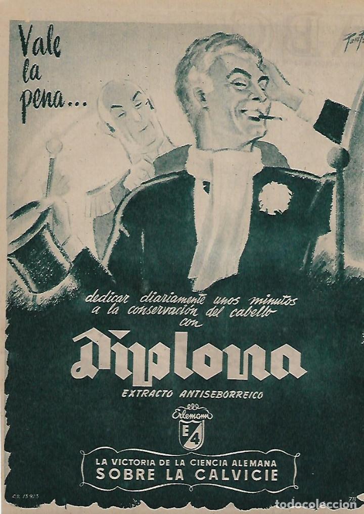 Collectionnisme: A&Ntilde;O 1955 RECORTE PRENSA PUBLICIDAD DIPLOMA EXTRACTO ANTISEBORREICO CALVICIE