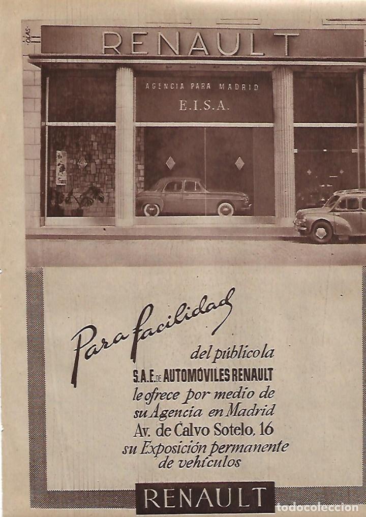 Colecionismo: A&Ntilde;O 1955 RECORTE PRENSA PUBLICIDAD AUTOMOVILES RENAULT AGENCIA PARA MADRID EISA