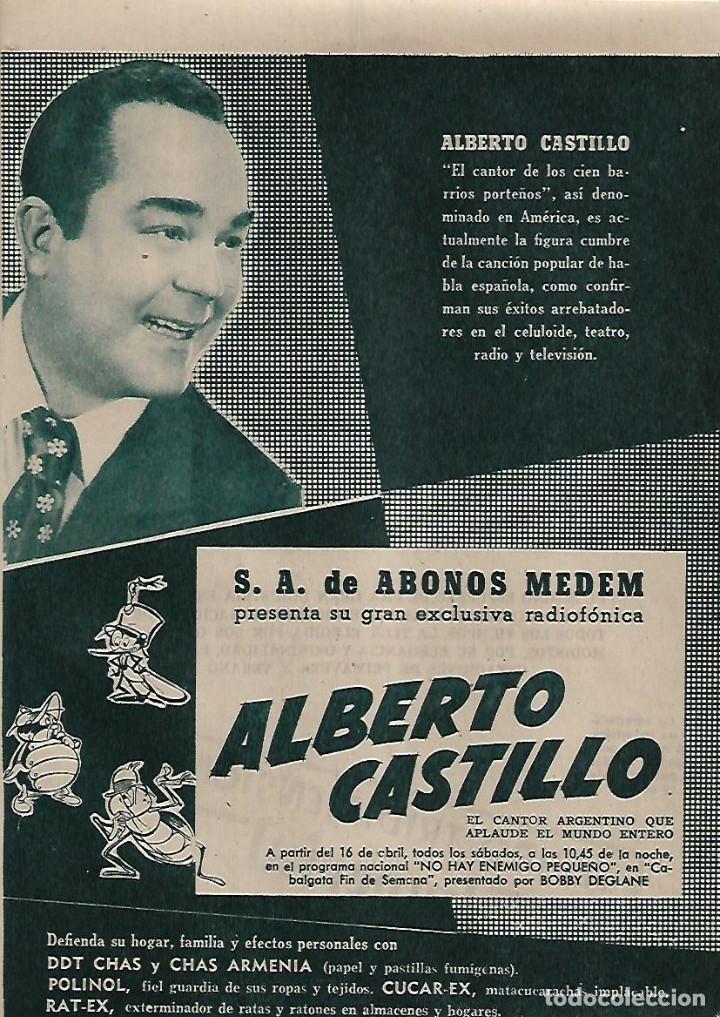Sammelleidenschaft Papier: A&Ntilde;O 1955 RECORTE PRENSA PUBLICIDAD ABONOS MEDEM EXCLUSIVA RADIOFONICA ALBERTO CASTILLO