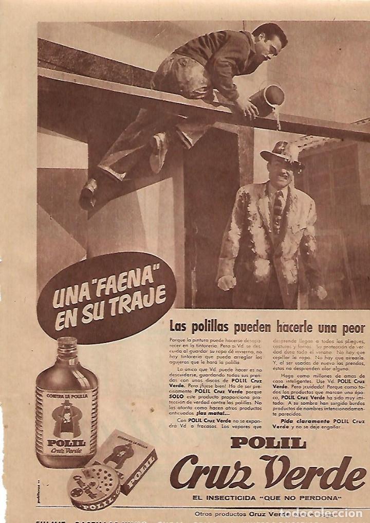 Colecionismo: A&Ntilde;O 1956 RECORTE PRENSA PUBLICIDAD INSECTICIDAD POLIL CRUZ VERDE POLILLAS