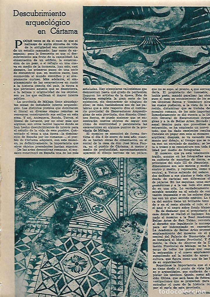 Collectionnisme: A&Ntilde;O 1956 RECORTE PRENSA DESCUBRIMIENTO ARQUEOLOGICO EN CARTAMA MALAGA