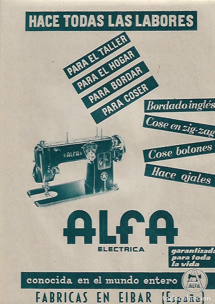 Collectionnisme: A&Ntilde;O 1956 RECORTE PRENSA PUBLICIDAD MAQUINA DE COSER ALFA FABRICAS EN EIBAR