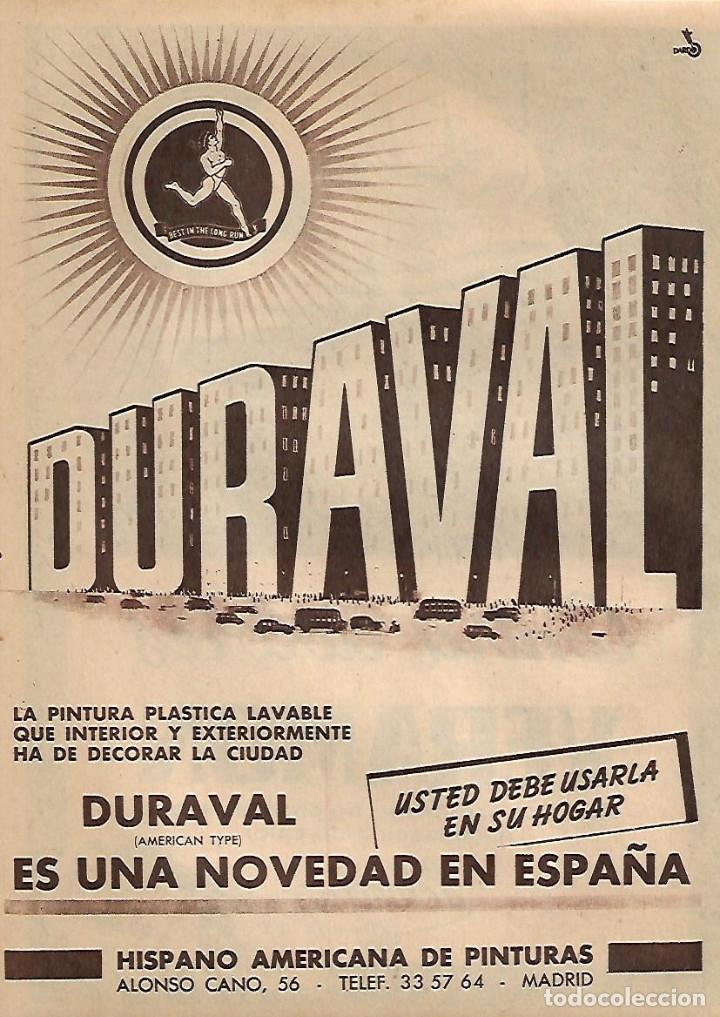 Colecionismo: A&Ntilde;O 1956 RECORTE PRENSA PUBLICIDAD PINTURA DURAVAL HISPANO AMERICANA DE PINTURAS
