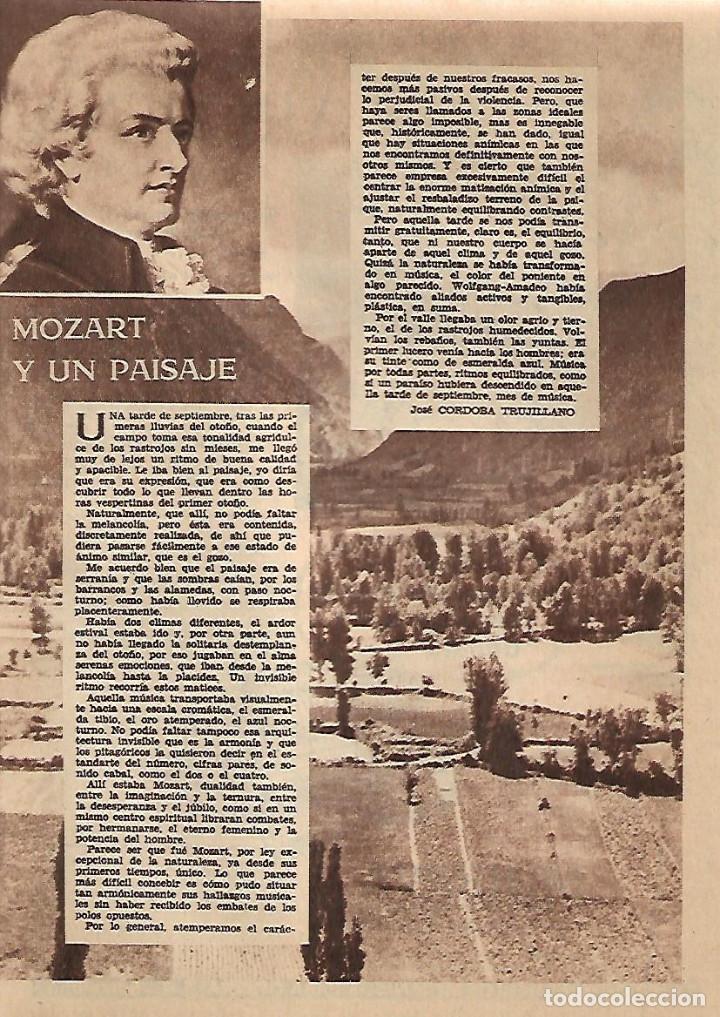 Sammelleidenschaft Papier: A&Ntilde;O 1956 RECORTE PRENSA MOZART Y UN PAISAJE POR JOSE CORDOBA TRUJILLANO