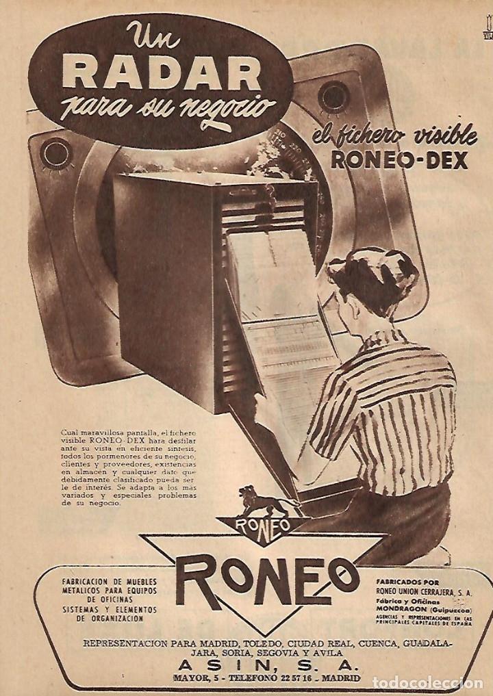 Sammelleidenschaft Papier: A&Ntilde;O 1956 RECORTE PRENSA PUBLICIDAD RONEO MUEBLES METALICOS PARA OFICINA ASIN SA