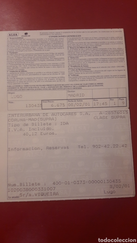 Coleccionismo: 2001 billete Alsa autobuses - Foto 2