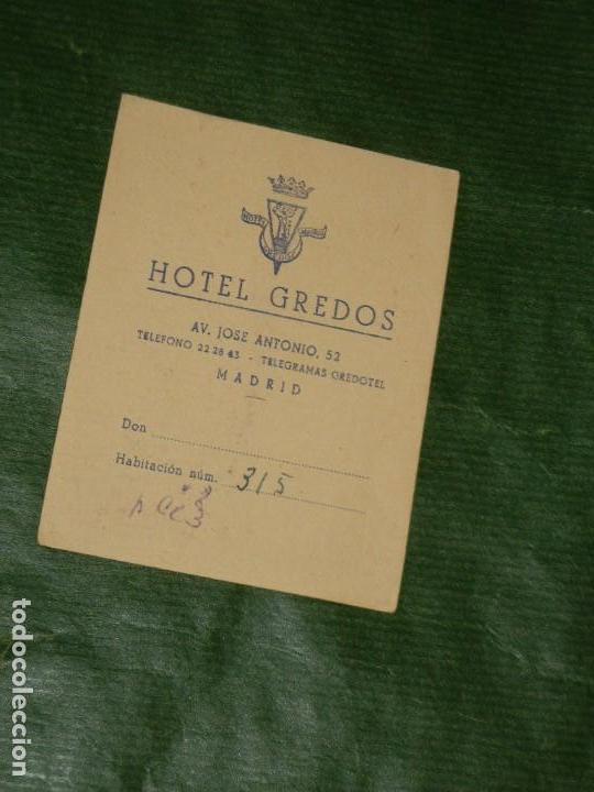 Coleccionismo: ANTIGUA TARJETA HABITACION HOTEL GREDOS MADRID - A&Ntilde;OS 1950S